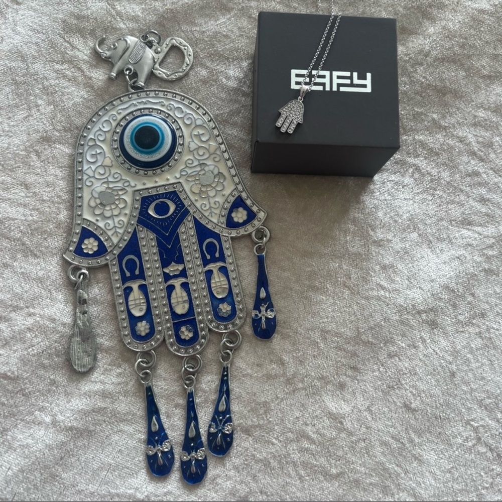 $1885 EFFY 14K white gold necklace hamsa diamond pendant Hand of Fatima box - Picture 9 of 12